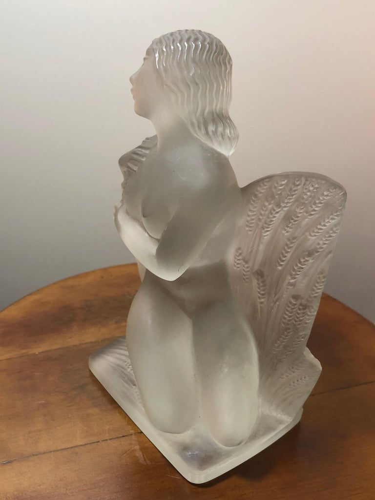 1939 René Lalique Été Summer Statuette Frosted Glass, Woman Statue at