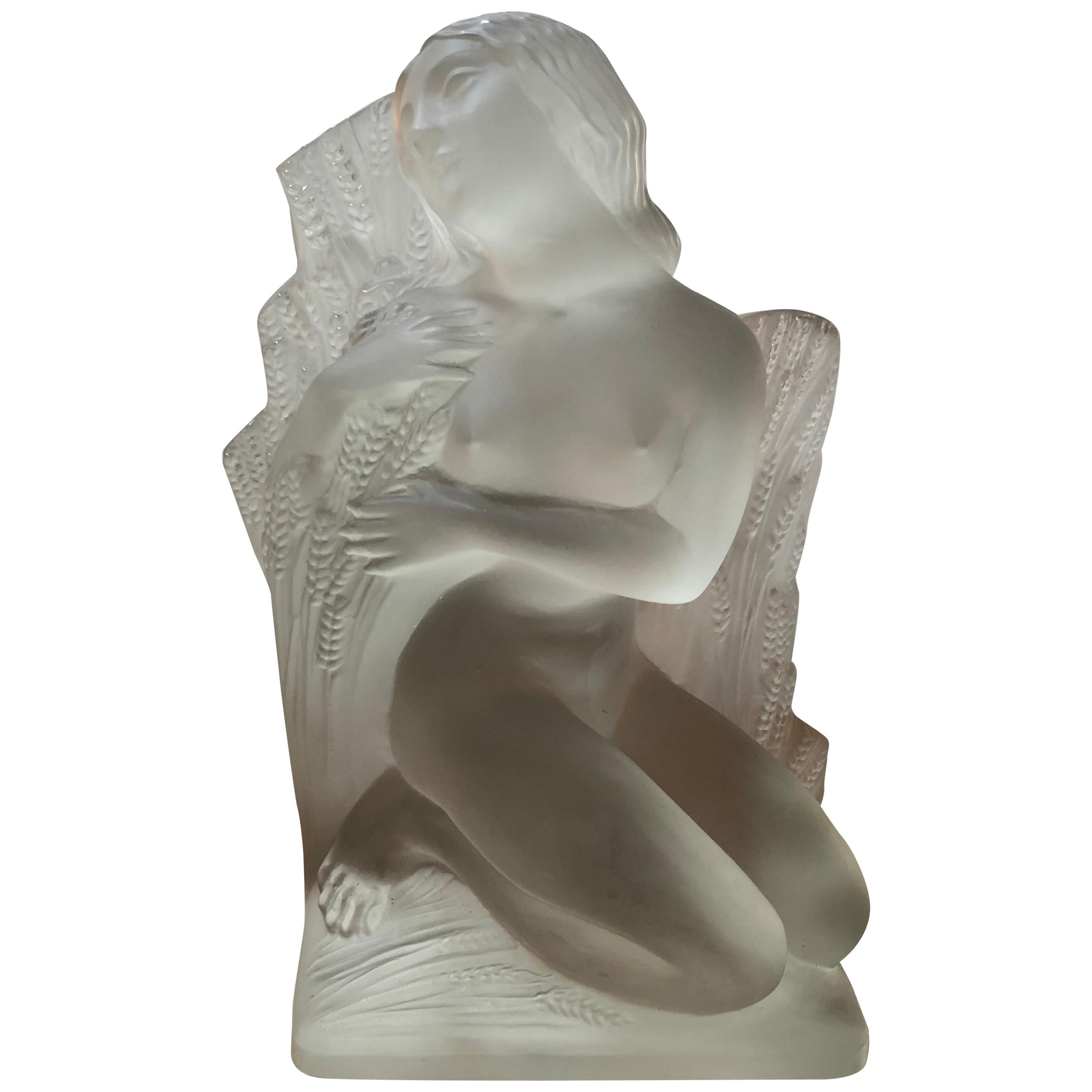 1939 René Lalique Été Summer Statuette Frosted Glass, Woman Statue