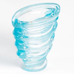 1939 René Lalique Saint Marc Vase Clear & Frosted Glass with Blue Patina