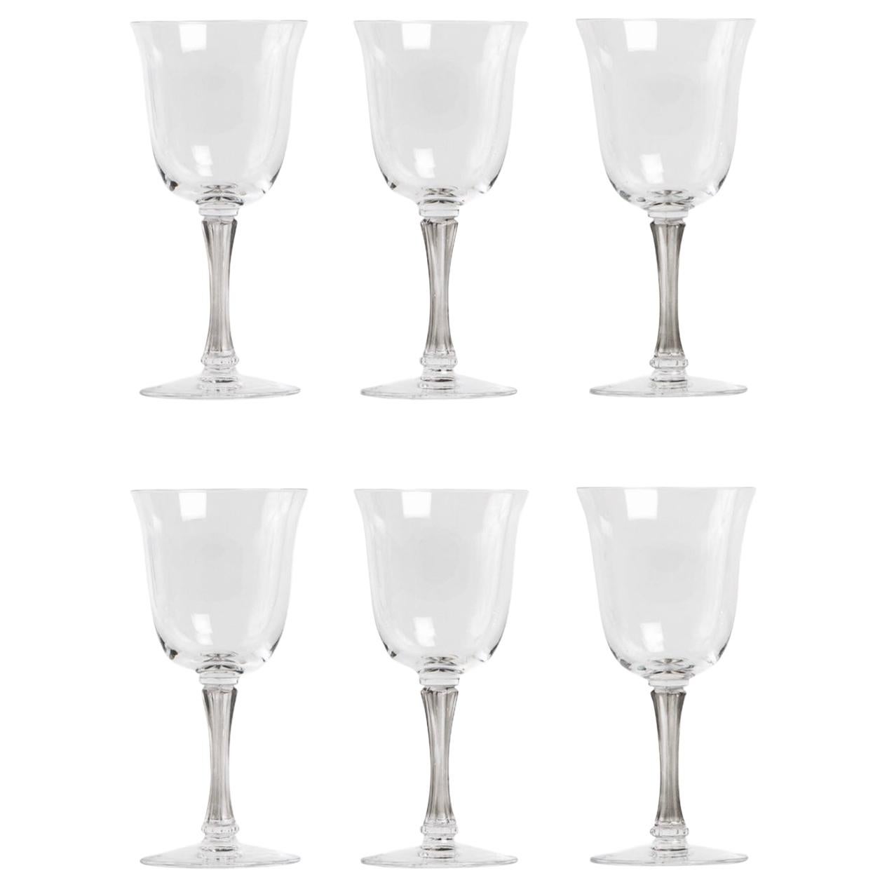 1939 René Lalique Set of 6 Pieces Glasses Barsac Grey Patina