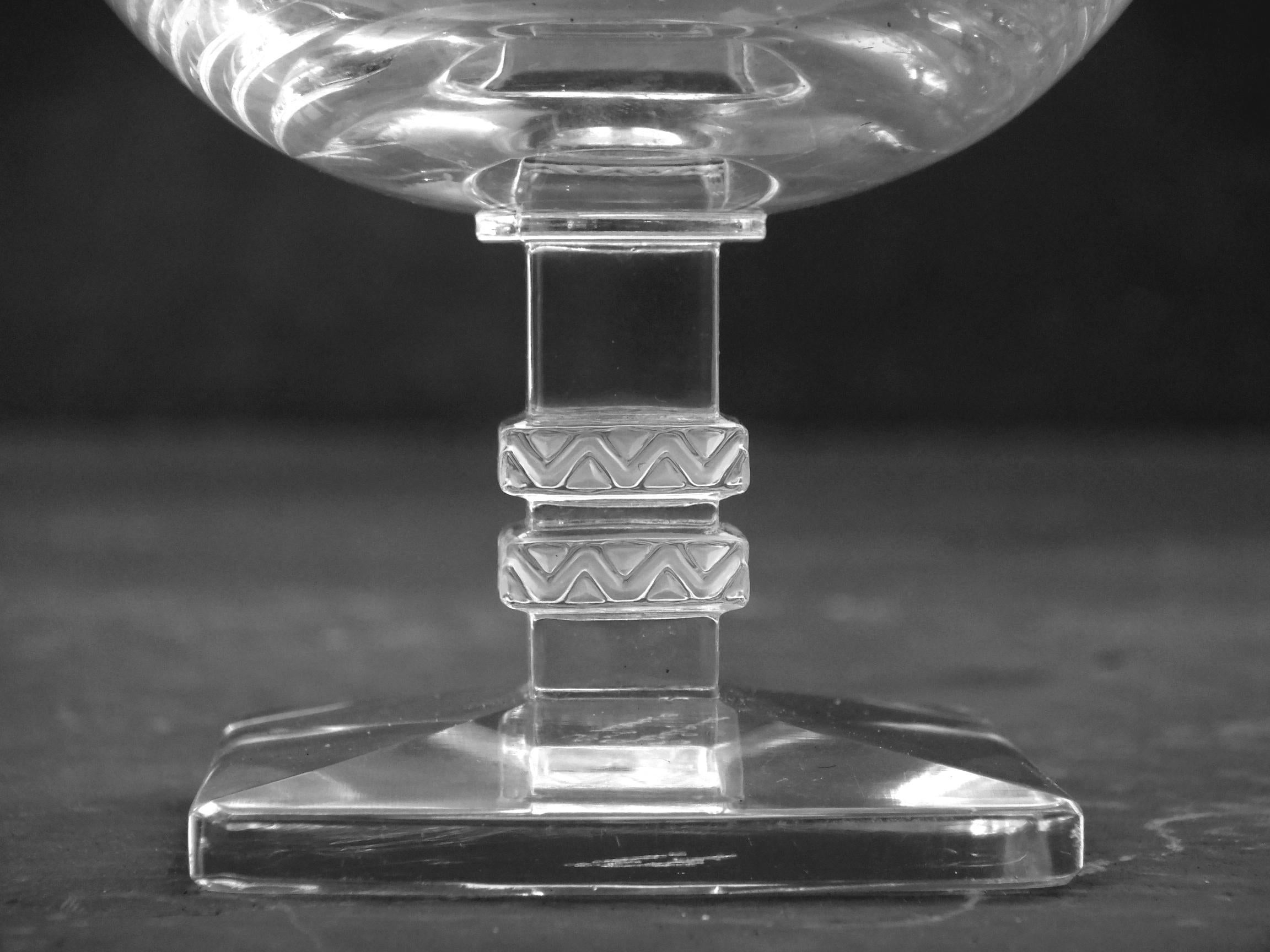 1939 René Lalique, Set of Four Argos Cognac Glasses Clear and Satinated Glass 1