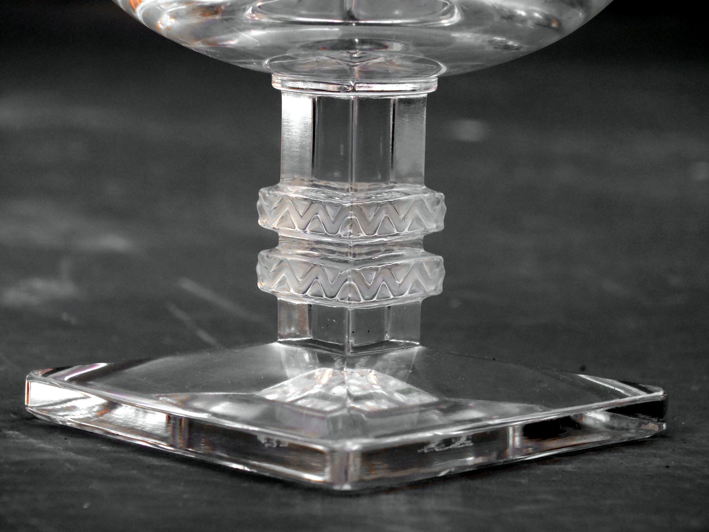 1939 René Lalique, Set of Four Argos Cognac Glasses Clear and Satinated Glass 2
