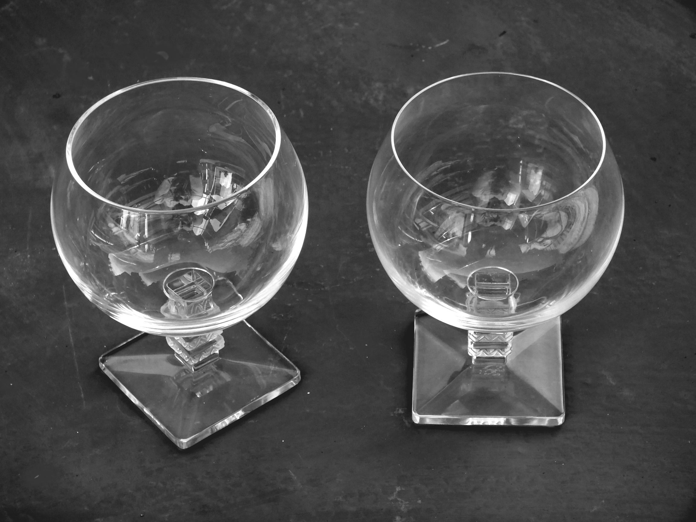 1939 René Lalique, Set of Four Argos Cognac Glasses Clear and Satinated Glass 6