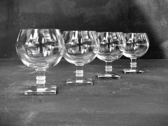 1939 René Lalique, Set of Four Argos Cognac Glasses Clear and Satinated Glass