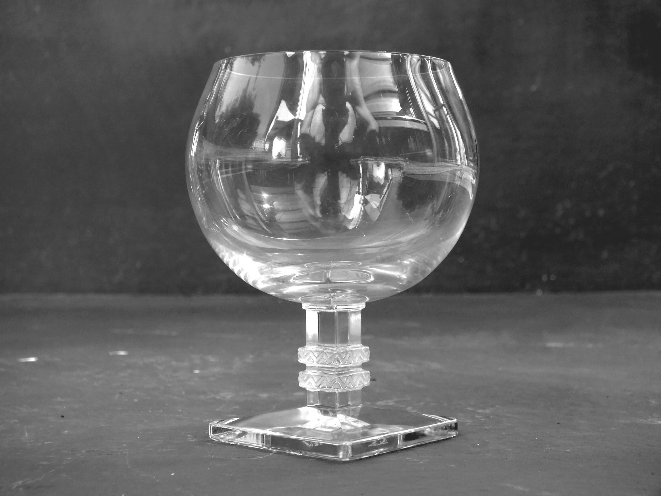 Verre d'art 1939 René Lalique, Ensemble de quatre verres à cognac Argos Verre clair et satiné