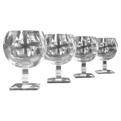 1939 René Lalique, Set of Four Argos Cognac Glasses Clear and Satinated Glass