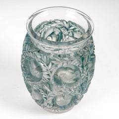 1939 Rene Lalique - Vase Bagatelle Frosted Glass with Blue Patina