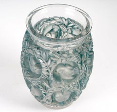 1939 Rene Lalique - Vase Bagatelle Frosted Glass with Blue Patina