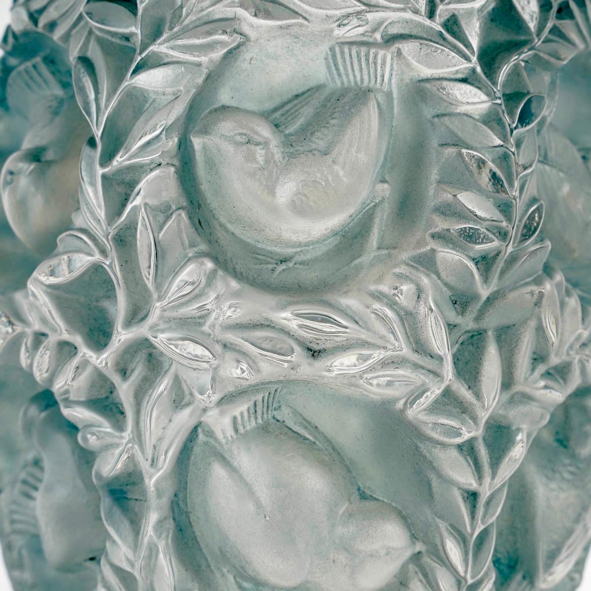 Molded 1939 Rene Lalique - Vase Bagatelle Frosted Glass with Blue Patina