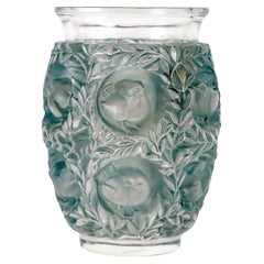 1939 Rene Lalique - Vase Bagatelle Frosted Glass with Blue Patina