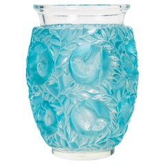 1939 Rene Lalique - Vase Bagatelle Frosted Glass with Blue Patina