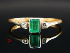 1939 Anillo esmeralda natural 0,6ct Diamantes oro macizo 18K ØUS9 / 2,1 gr