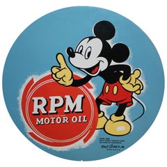 Vintage 1939 RPM Motor Oil Tin Sign with Disney's Mickey Mouse