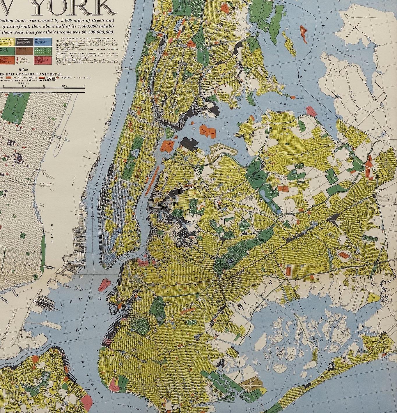 This 1939 Richard Edes Harrison map of New York City, published for an issue of Fortune Magazine, represents a triumph of the visual display of quantitative information. Its aesthetic impact is all the more impressive in its clear expression of