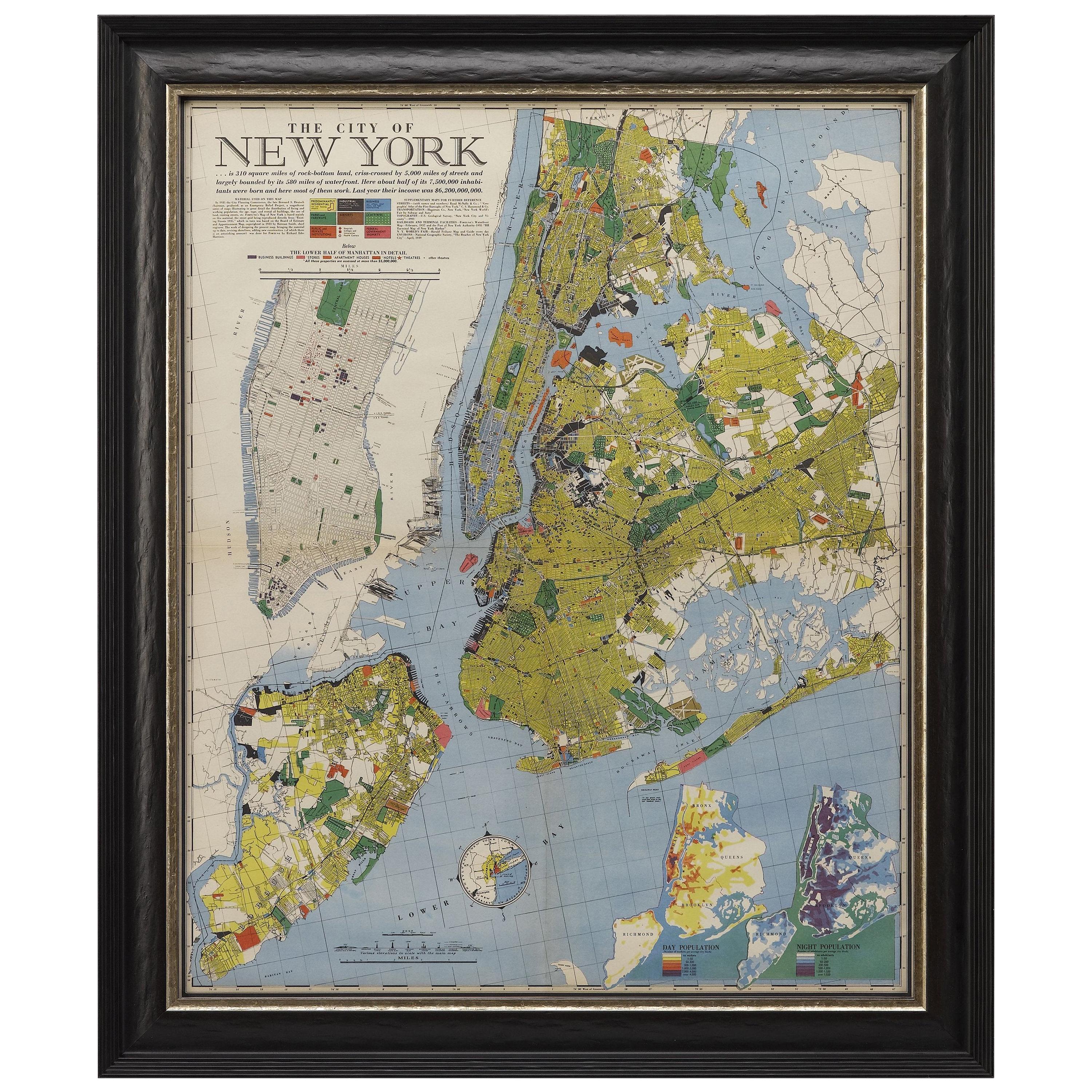 1939 Vintage Map "The City of New York" by Richard Edes Harrison