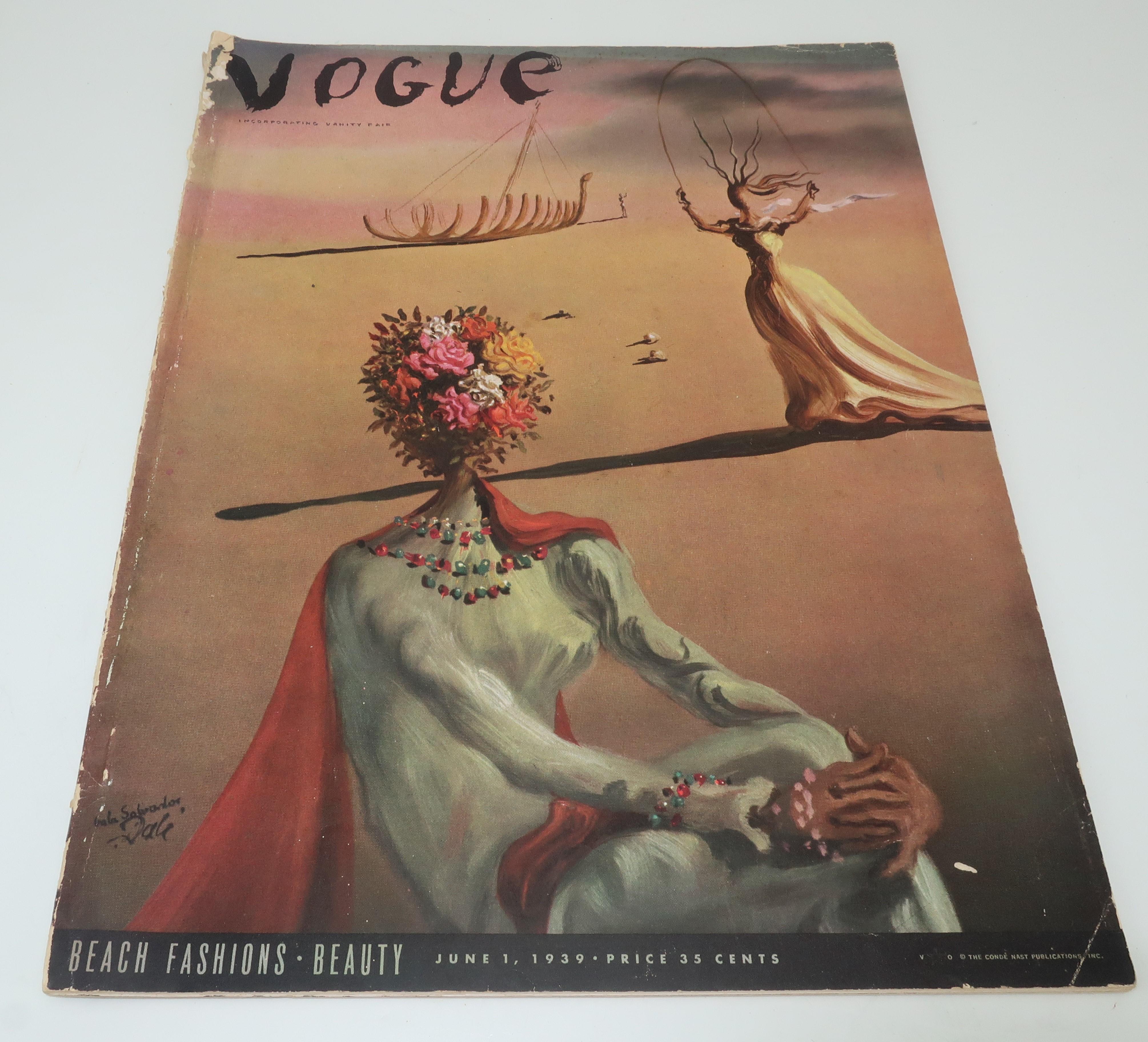 Dali does Vogue!  This June 1939 issue of Vogue magazine features the surrealist masterwork of Salvador Dali not only gracing the richly hued cover but also in contributions throughout the magazine.  Mr. Dali was no stranger to fashion always
