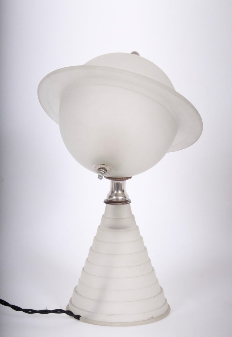 1939 New York Worlds Fair Houze Glass Co. White Frosted "Saturn" Table Lamp  at 1stDibs | houze glass lamp, houze glass company, saturn lamp