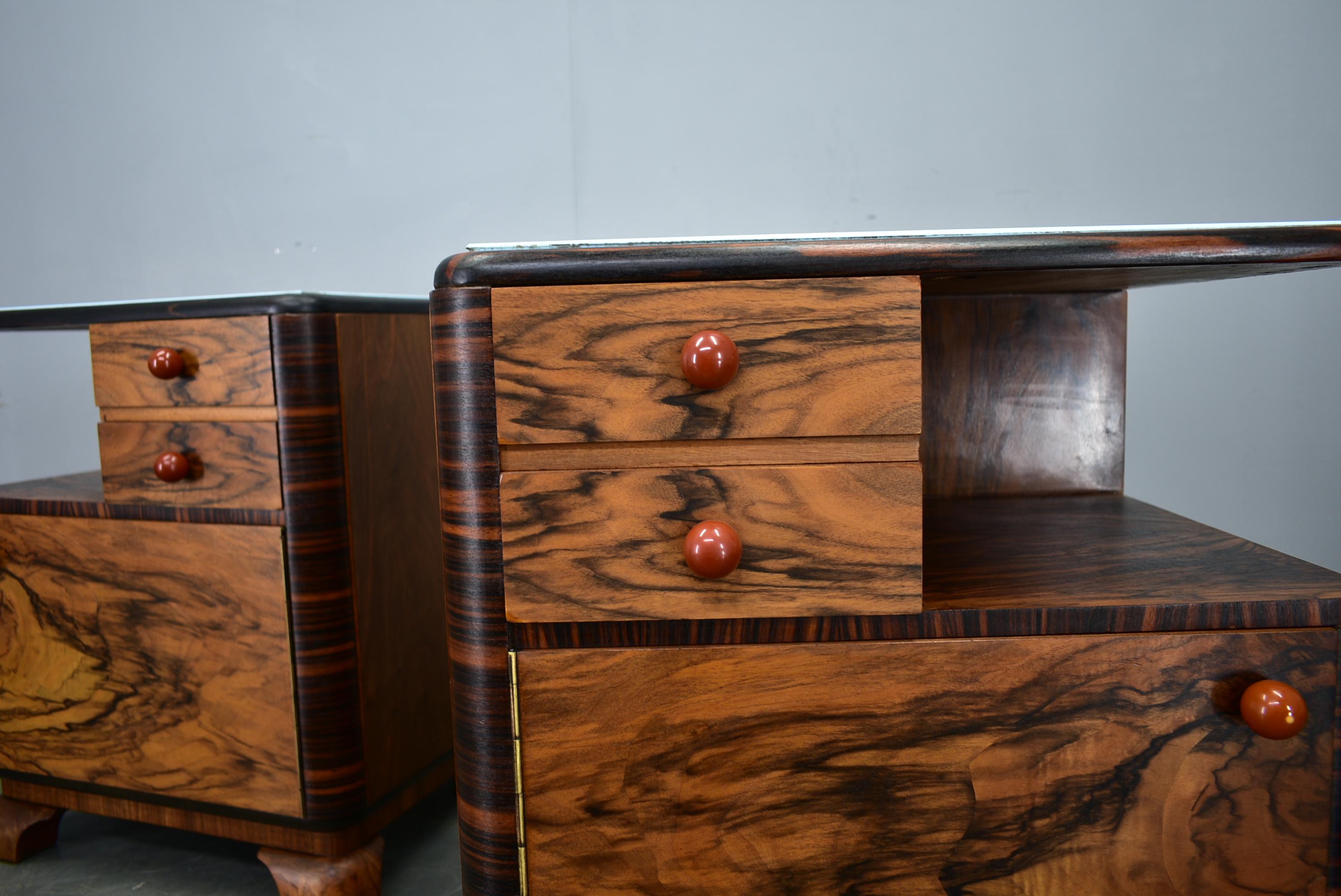 Mid-20th Century 1939s Pair of Art Deco Bedside Tables, Czechoslovakia For Sale