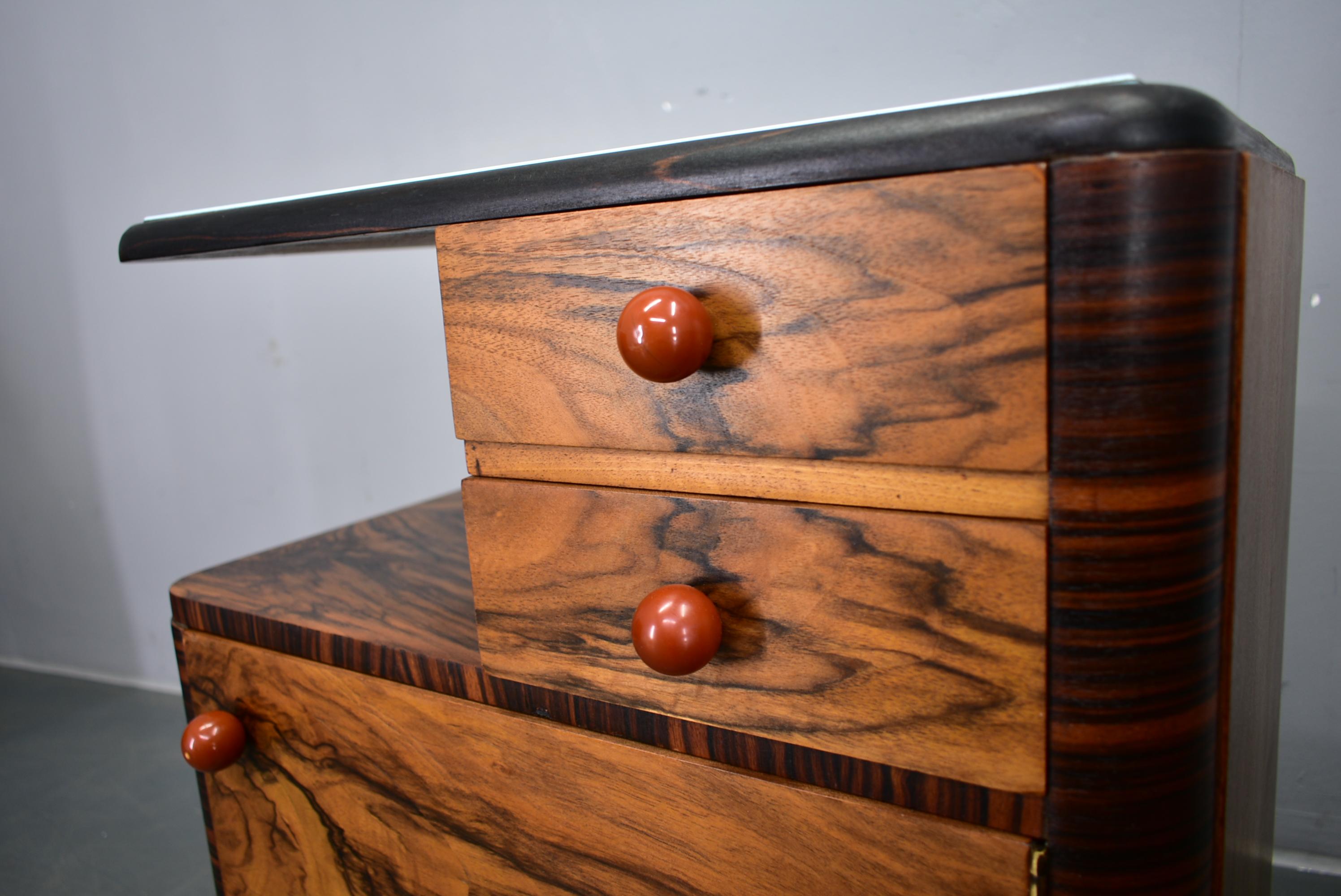 Wood 1939s Pair of Art Deco Bedside Tables, Czechoslovakia For Sale