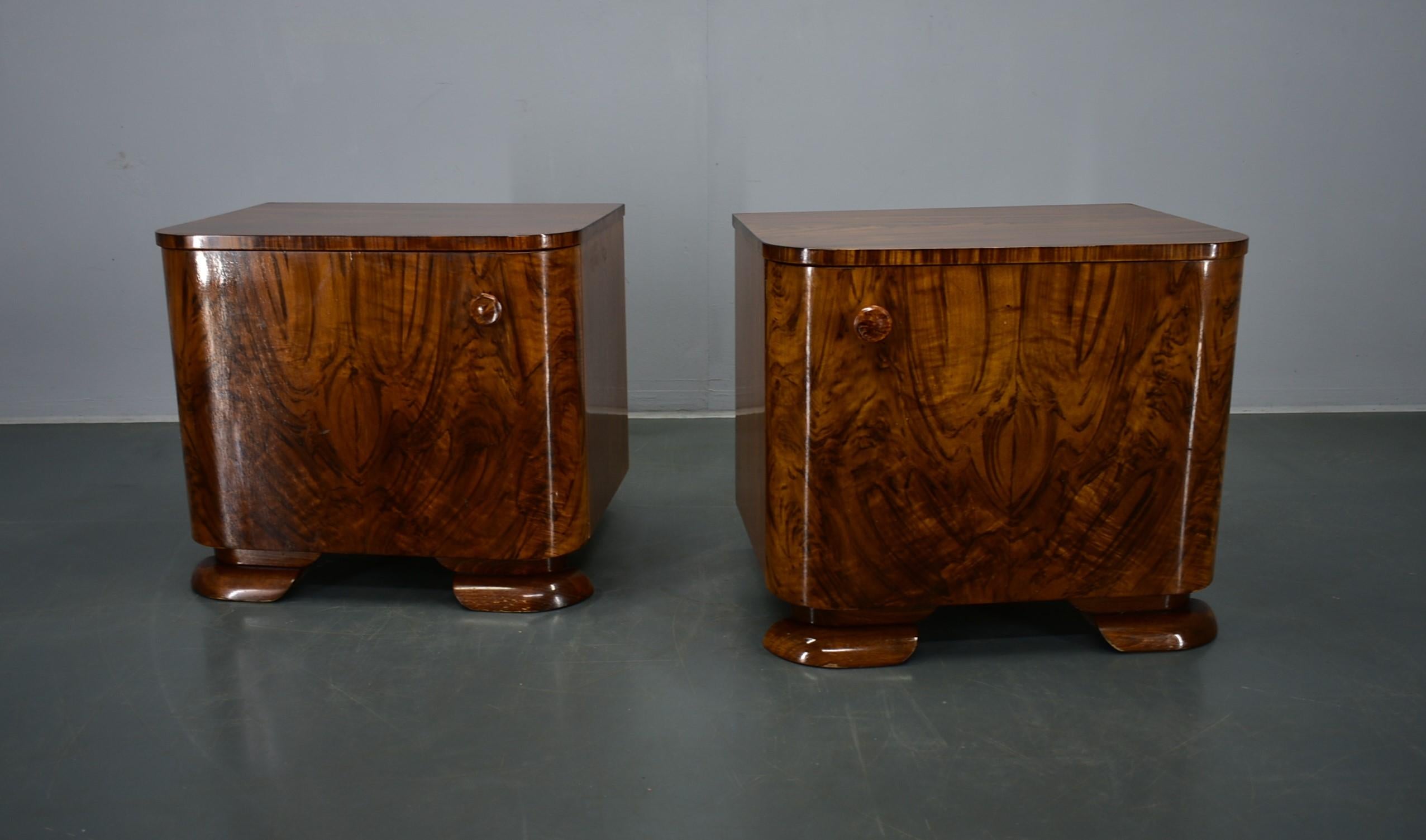 Mid-20th Century 1939s Pair of Rare Art Deco Bedside Tables, Czechoslovakia