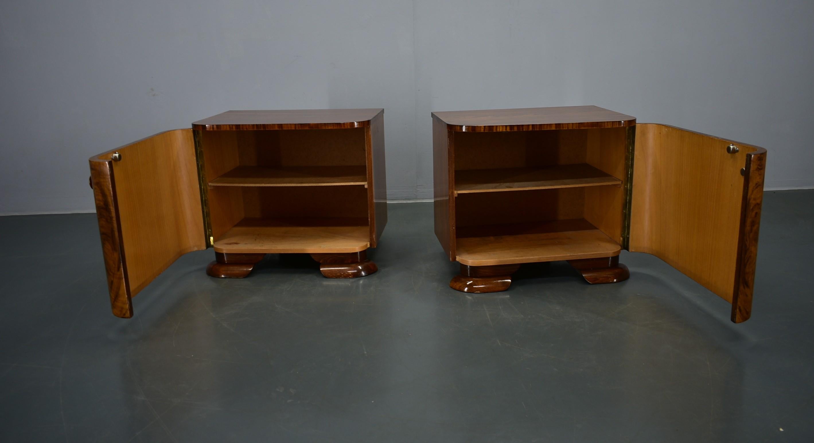 Wood 1939s Pair of Rare Art Deco Bedside Tables, Czechoslovakia