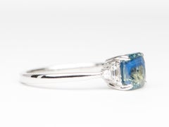 1.93ct Blue Green Bi-Color Sapphire Diamond Sides Engagement Ring 14K Gold R6257
