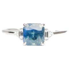1.93ct Blue Green Bi-Color Sapphire Diamond Sides Engagement Ring 14K Gold R6257