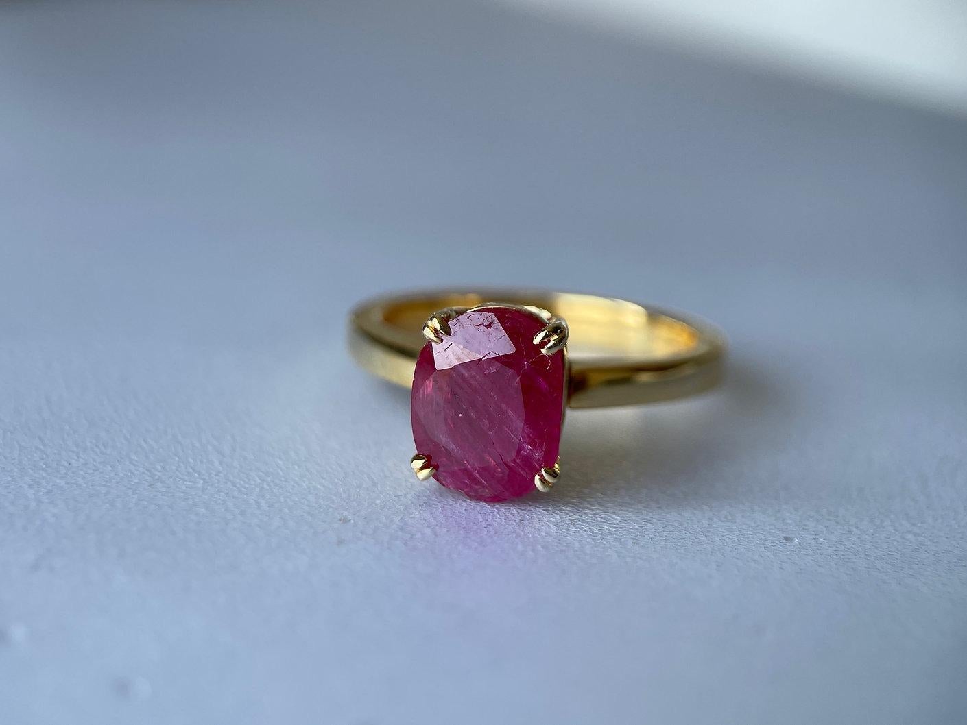 This gorgeous natural Burmese ruby is truly a rarity, weighing 1.93 carats, close to 2 carats! Plus, it is completely untreated, unheated, and originates from Mogok, Burma. While it does have some small pits on the surface, they are not noticeable.