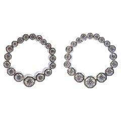Bespoke Graduated Diamond Circle Earrings with Octagon Bezels in 14K White Gold