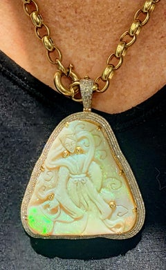 Colgante de oro amarillo con ópalo y diamantes 193ct hecho a mano