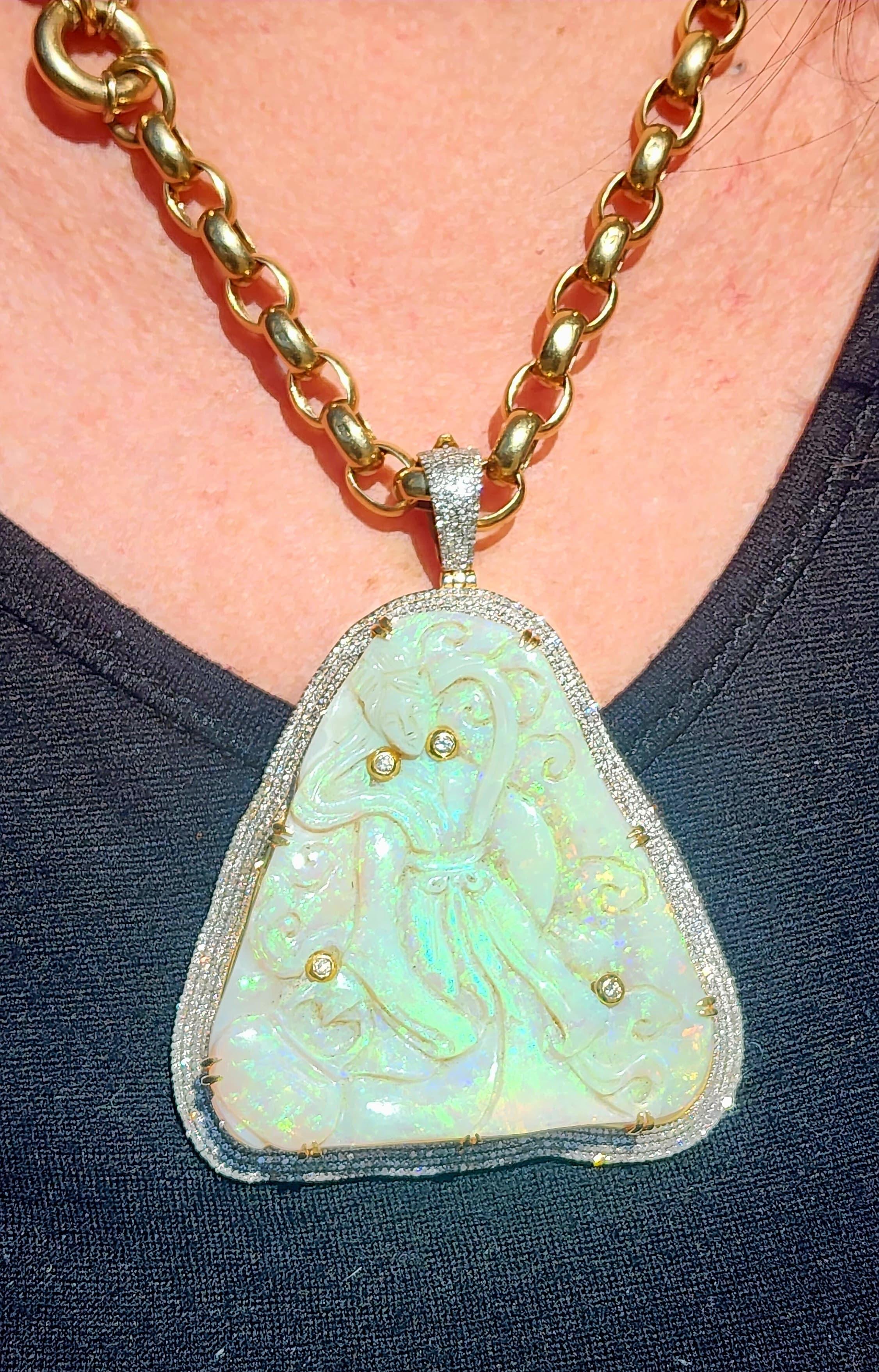 193ct Handmade Gelbgold Opal und Diamant Anhänger im Zustand „Neu“ im Angebot in BEENLEIGH, AU