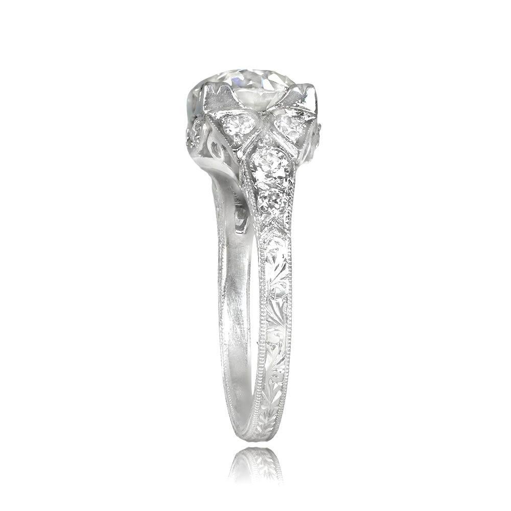 Art Deco 1.93 Carat Old Euro-Cut Diamond Engagement Ring, Platinum For Sale