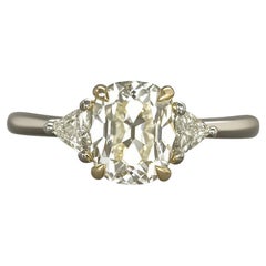1.93ct Old Mine Cut Three-Stone Diamond Engagement Ring – Platinum & Gold