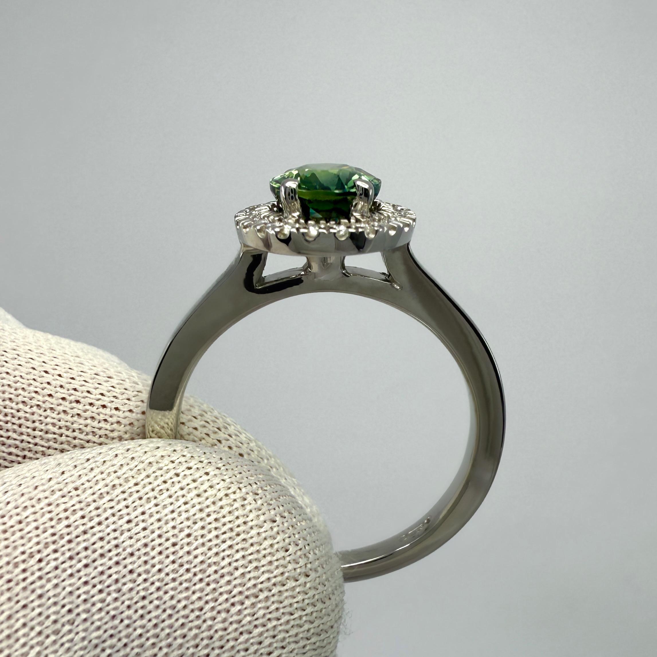 1.93ct Parti Bi Colour Oval Cut Blue Green Sapphire & Diamond Platinum Halo Ring For Sale 1