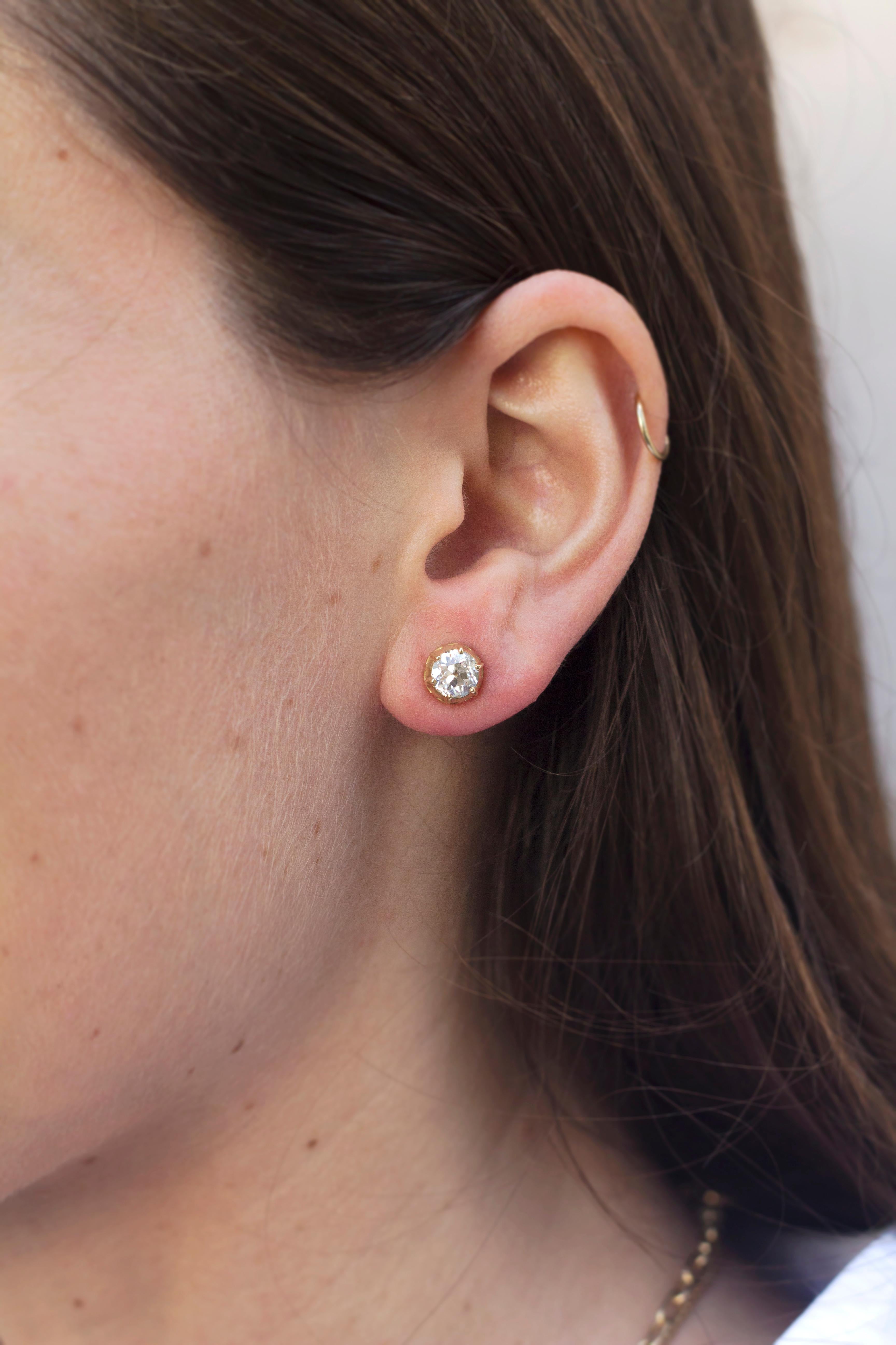 Women's Handcrafted Maude Old European Cut Diamond Stud Earrings by Single Stone