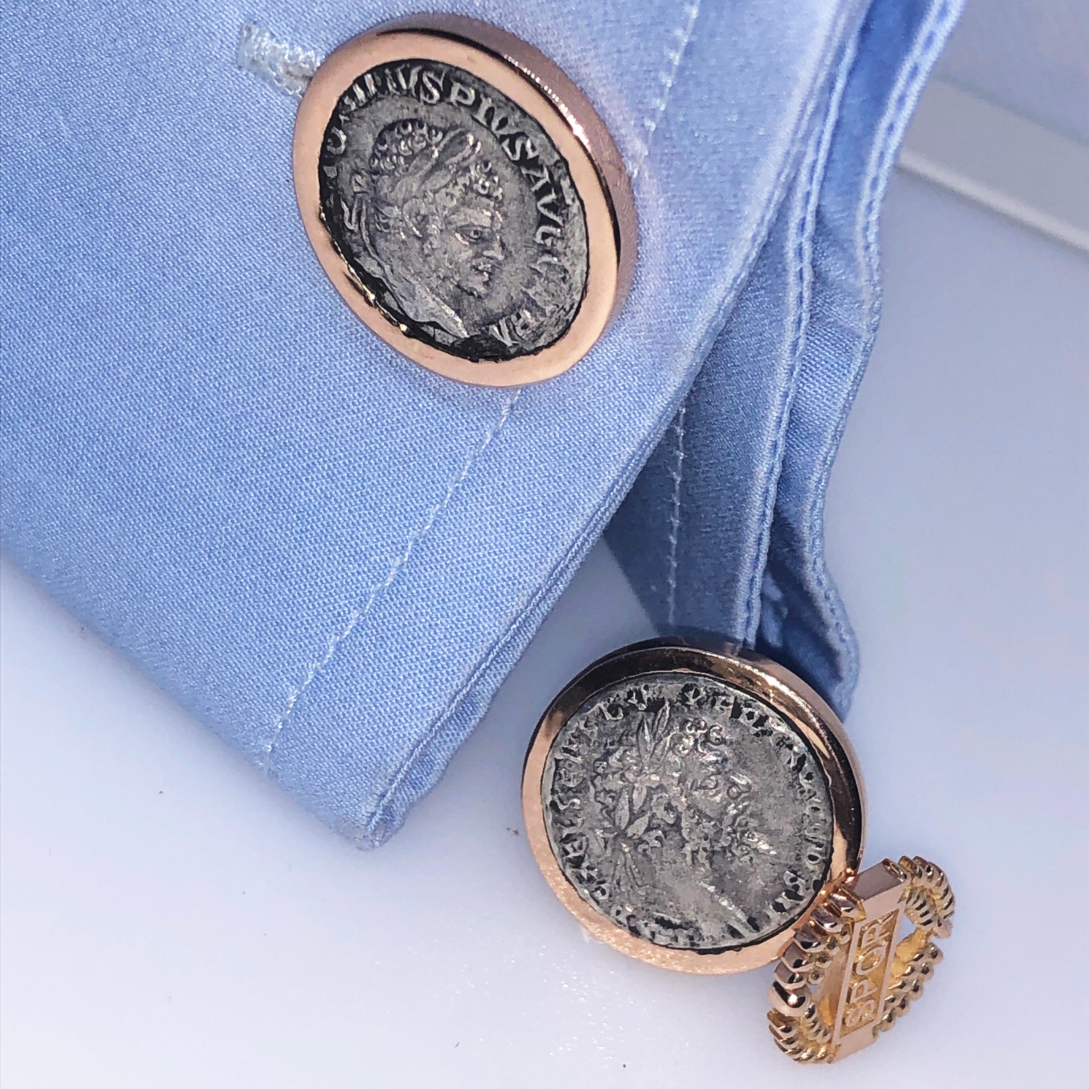 194-215 A.D. Septimius Severus Caracalla Roman Coin 18 Karat Gold Cufflinks 1