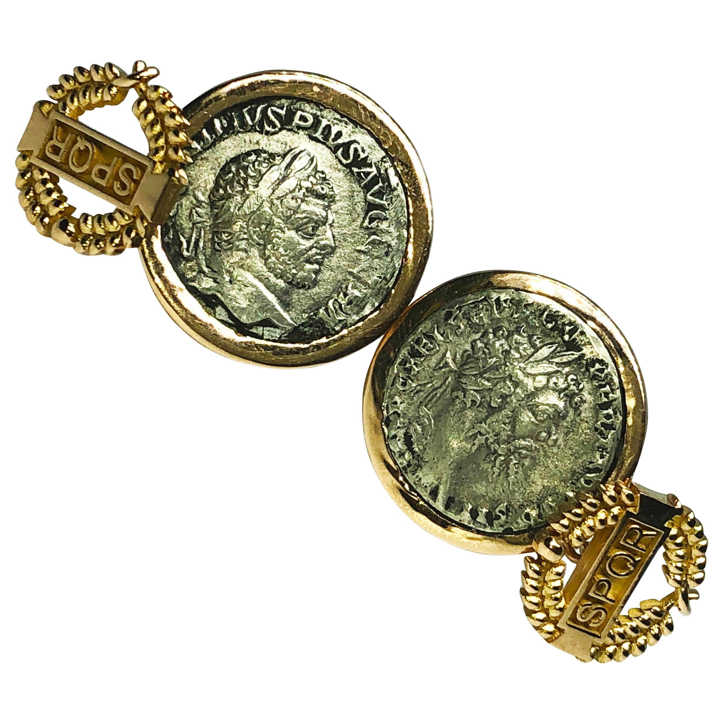 194-215 A.D. Septimius Severus Caracalla Roman Coin 18 Karat Gold Cufflinks