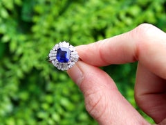 1.94 Carat Basaltic Sapphire 1.07 Carat Diamond Platinum Ring Circa 1970