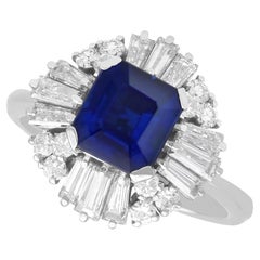1.94 Carat Basaltic Sapphire 1.07 Carat Diamond Platinum Ring Circa 1970