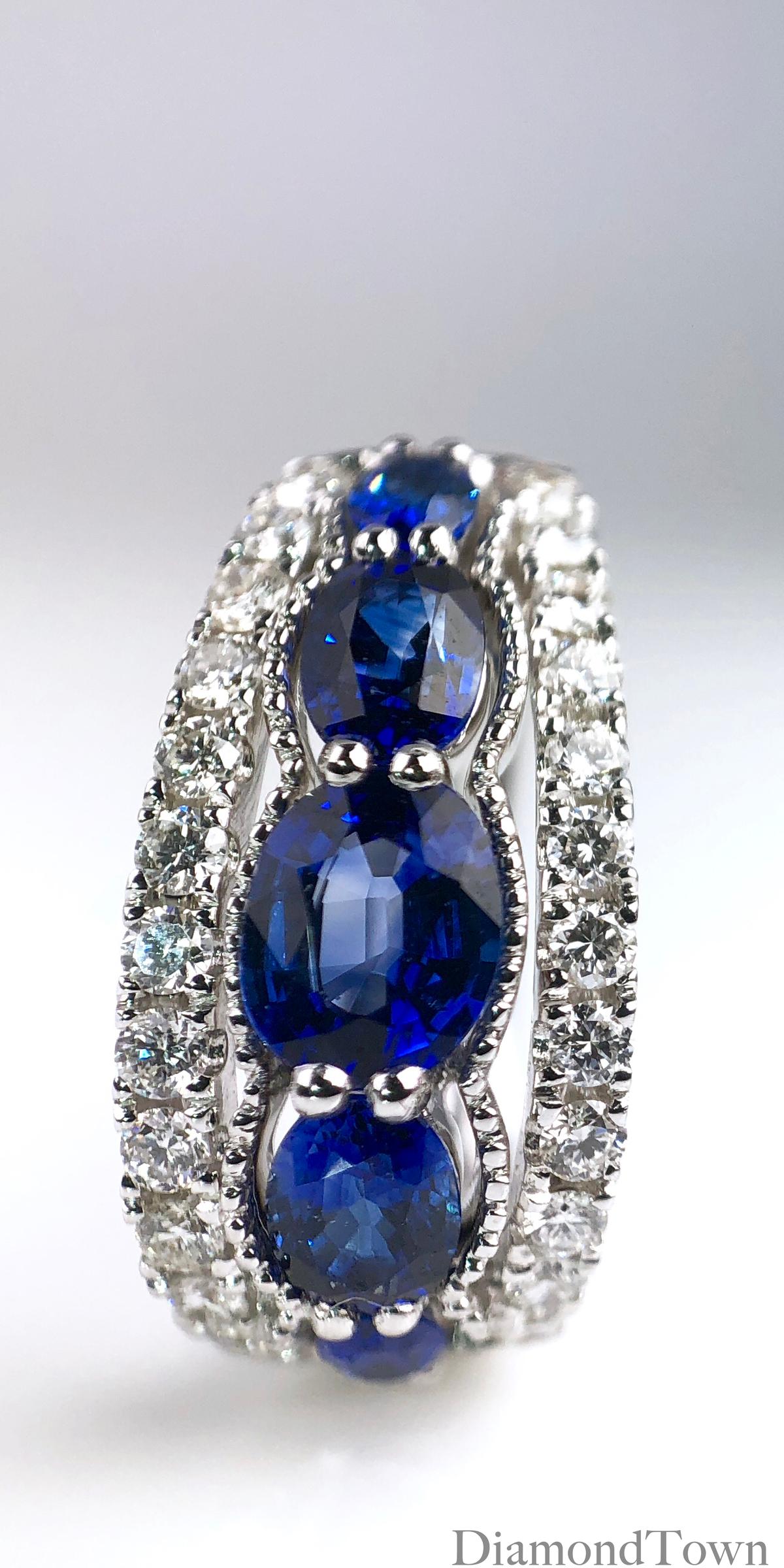 1.94 Carat Blue Sapphire and 0.54 Carat Diamond Hoop Earrings in 18 Karat Gold In New Condition In New York, NY
