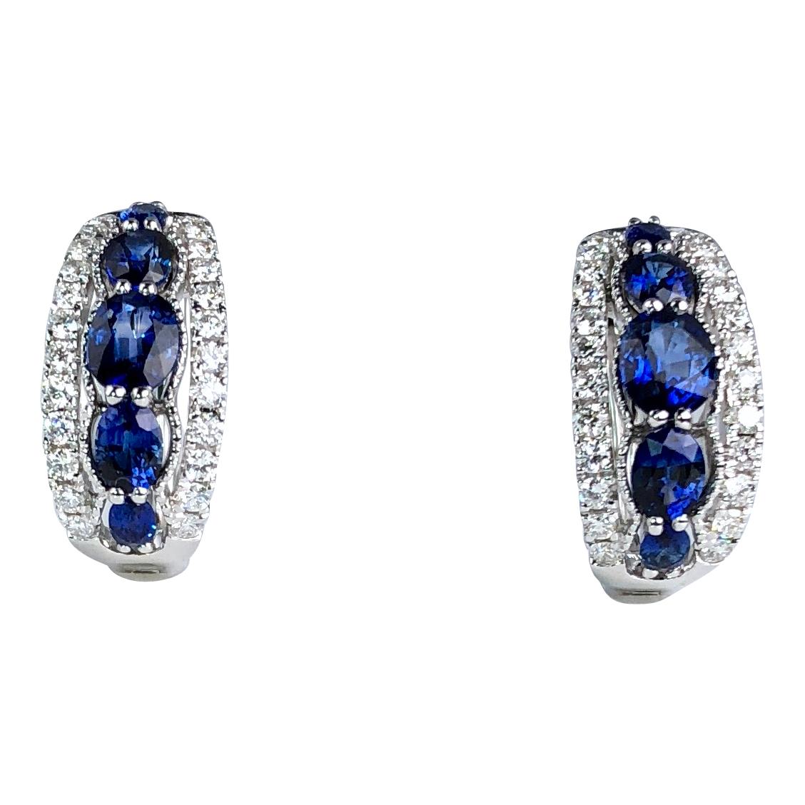 1.94 Carat Blue Sapphire and 0.54 Carat Diamond Hoop Earrings in 18 Karat Gold