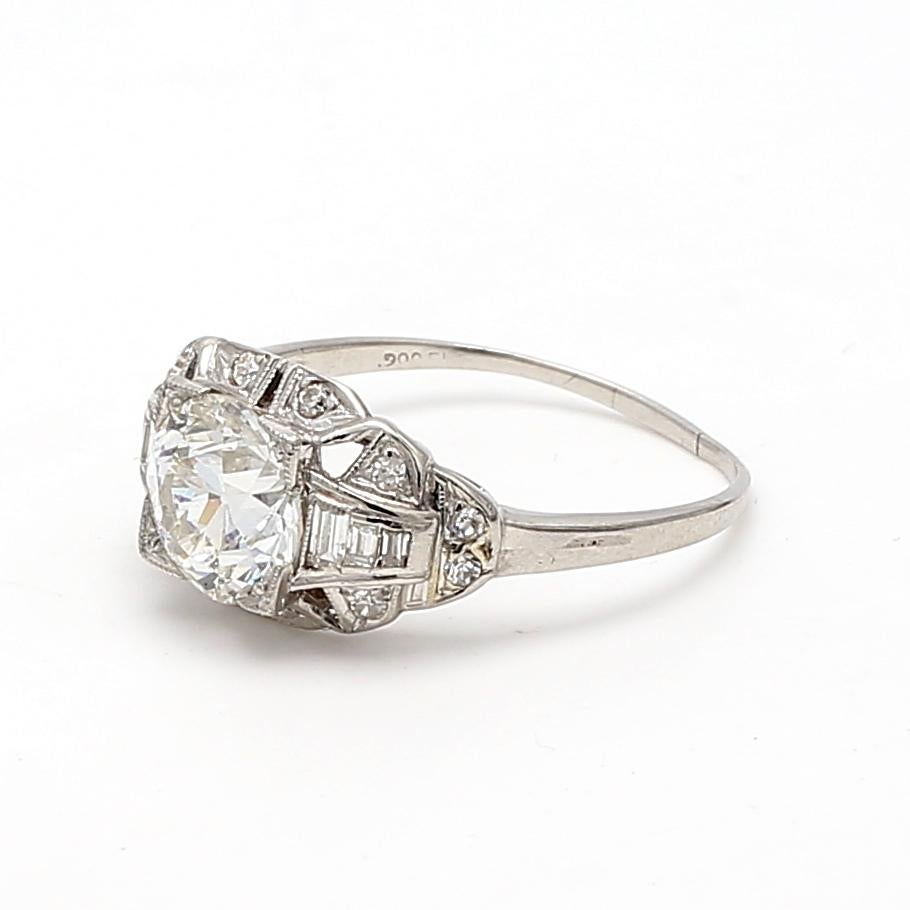 1.94 Carat Circular Brilliant Cut H VS1 Diamond Platinum Engagement Ring For Sale 8