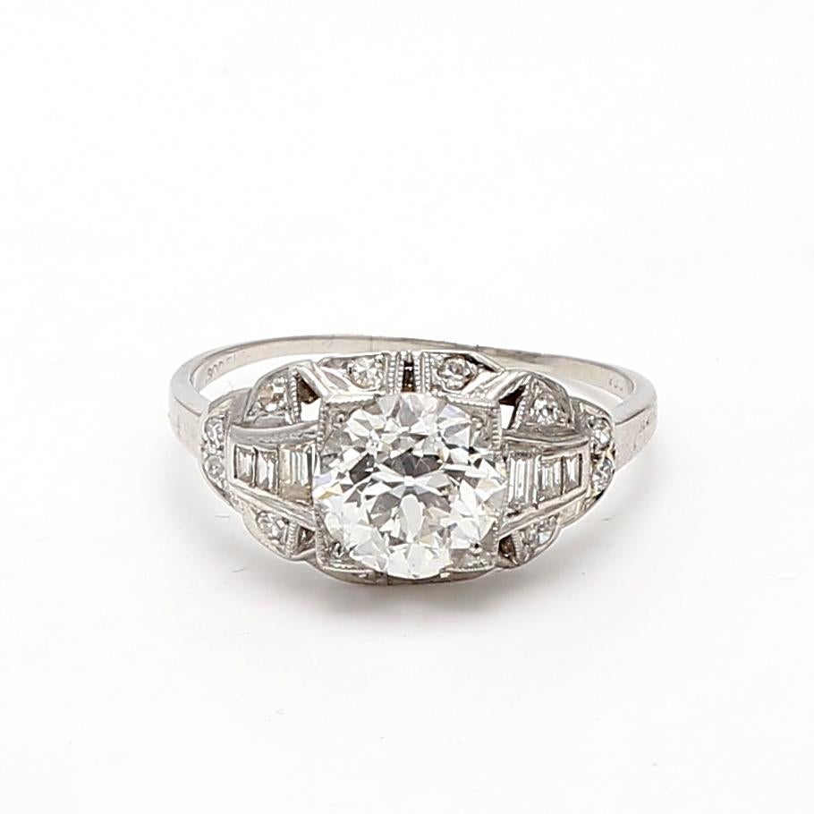 1.94 Carat Circular Brilliant Cut H VS1 Diamond Platinum Engagement Ring For Sale 9