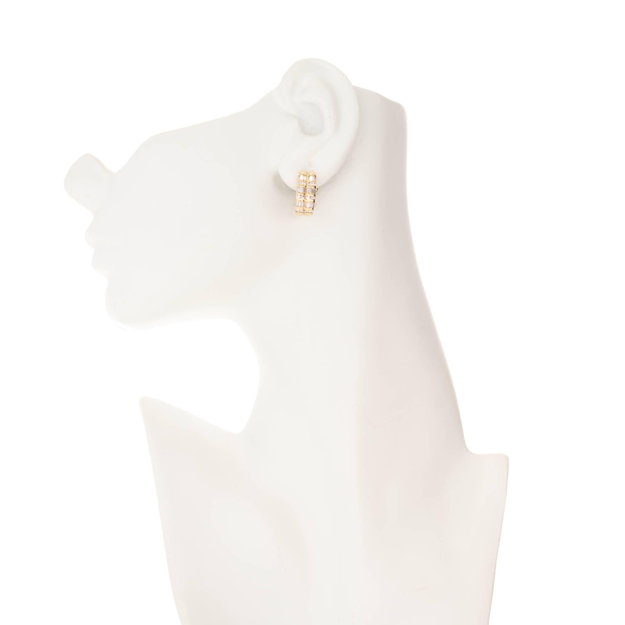 Women's 1.94 Carat Diamond Yellow Gold Half Hoop Earrings For Sale