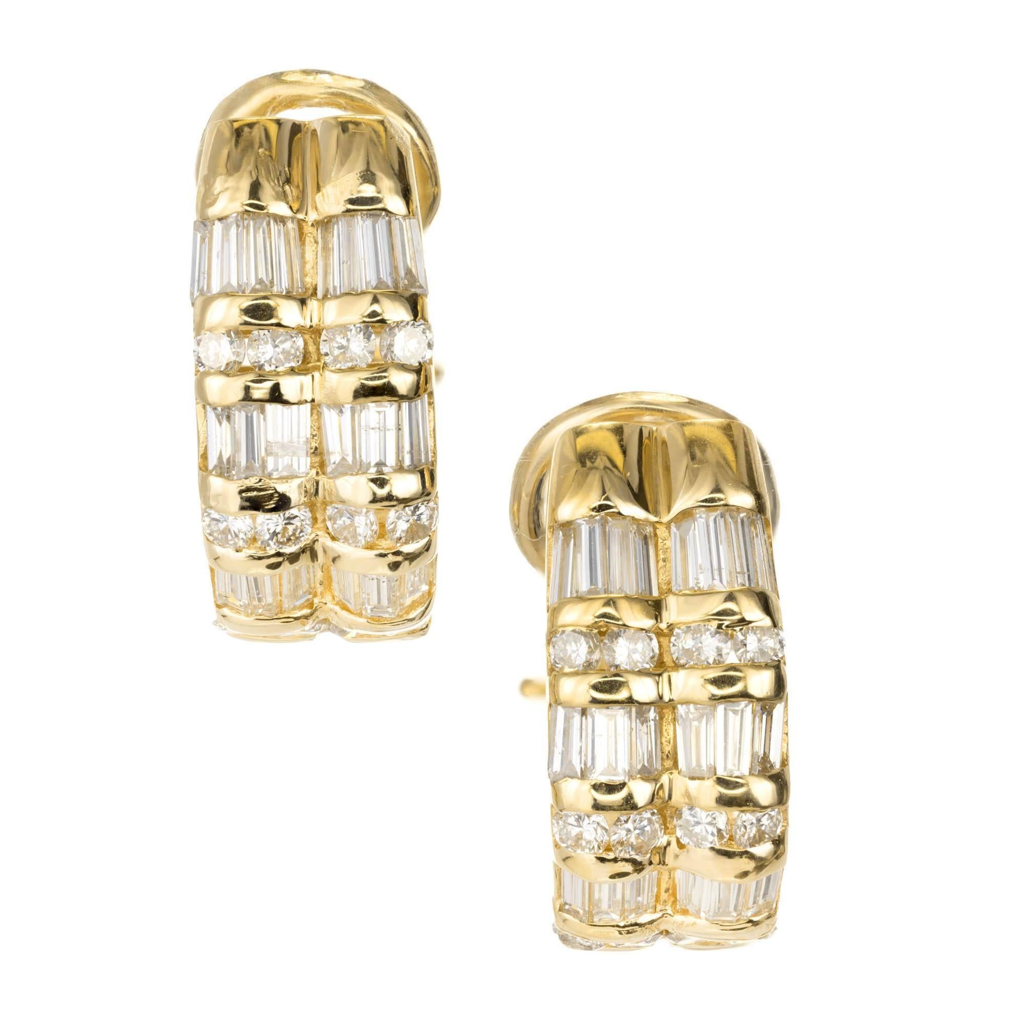 1.94 Carat Diamond Yellow Gold Half Hoop Earrings