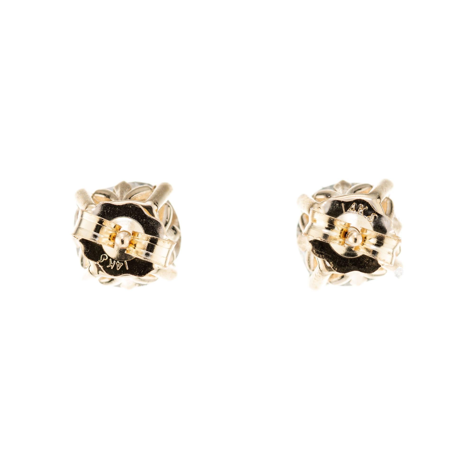 Old Mine Cut 1.94 Carat Diamond Yellow Gold Stud Earrings