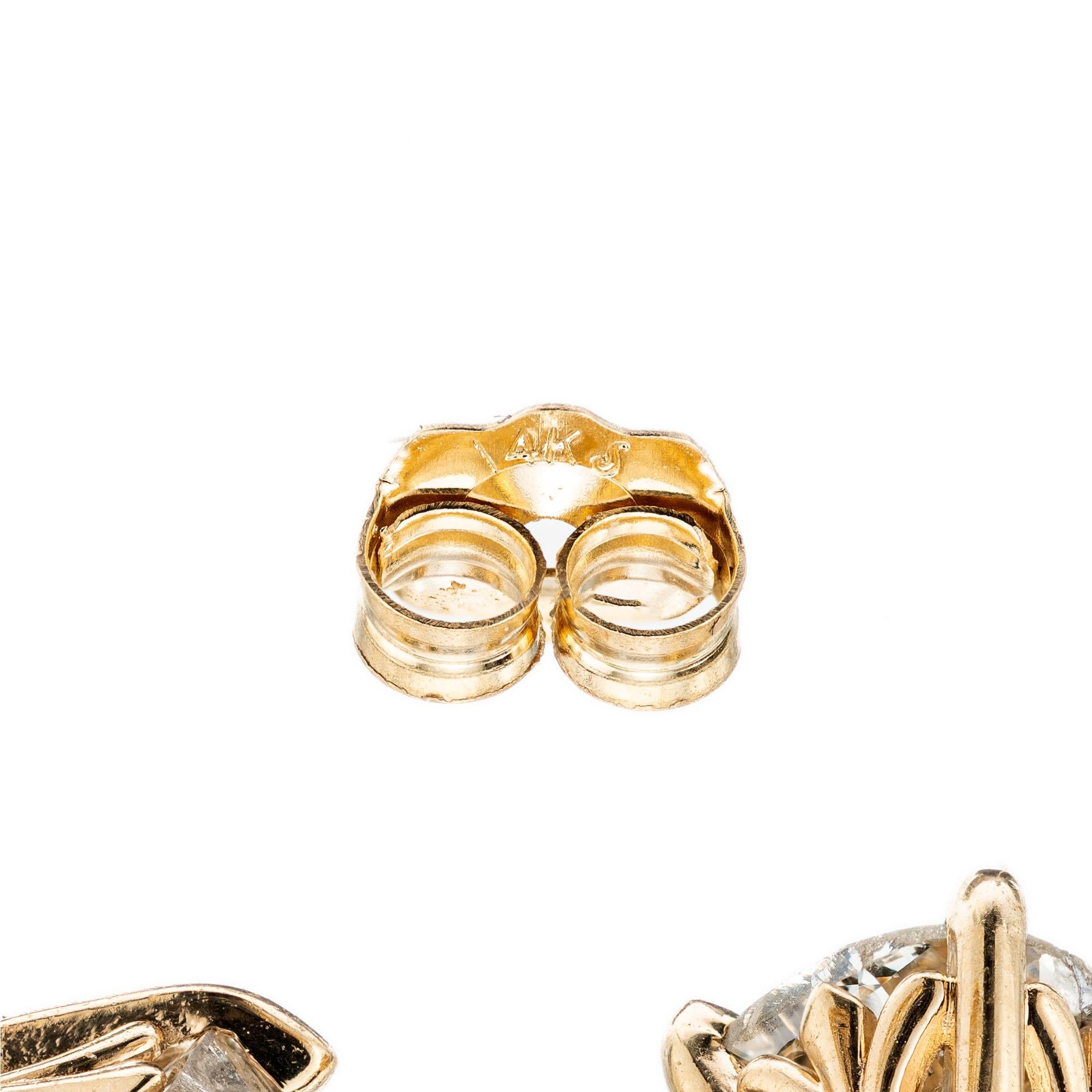 Women's 1.94 Carat Diamond Yellow Gold Stud Earrings
