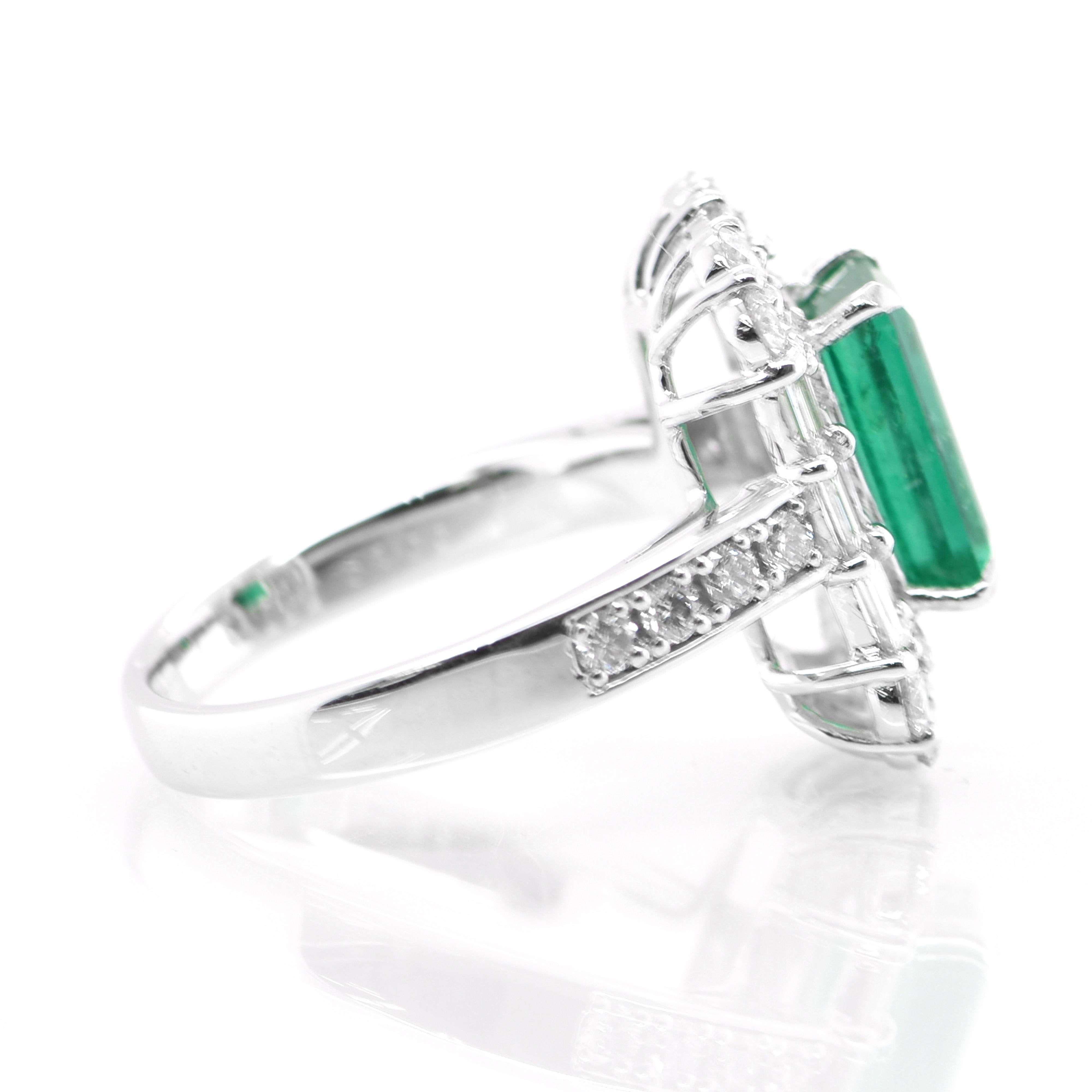Women's 1.94 Carat Natural Emerald and Diamond Art Deco Inspired Ring Set in Platinum