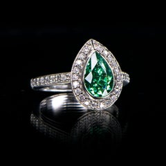 1.94 Carat Green Tourmaline Pear Diamond Cluster Ring Platinum Natalie Barney