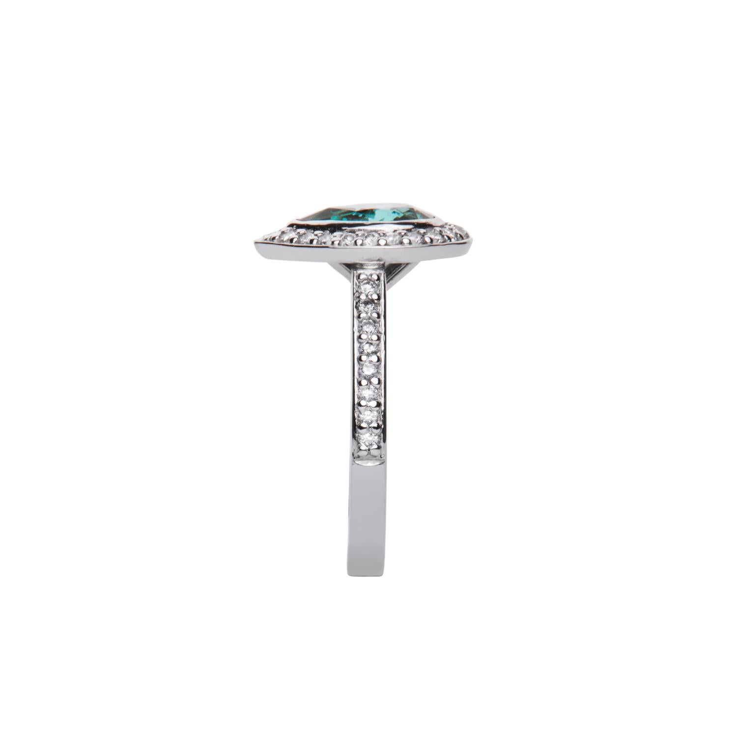 Women's or Men's 1.94 Carat Green Tourmaline Pear Diamond Cluster Ring Platinum Natalie Barney For Sale